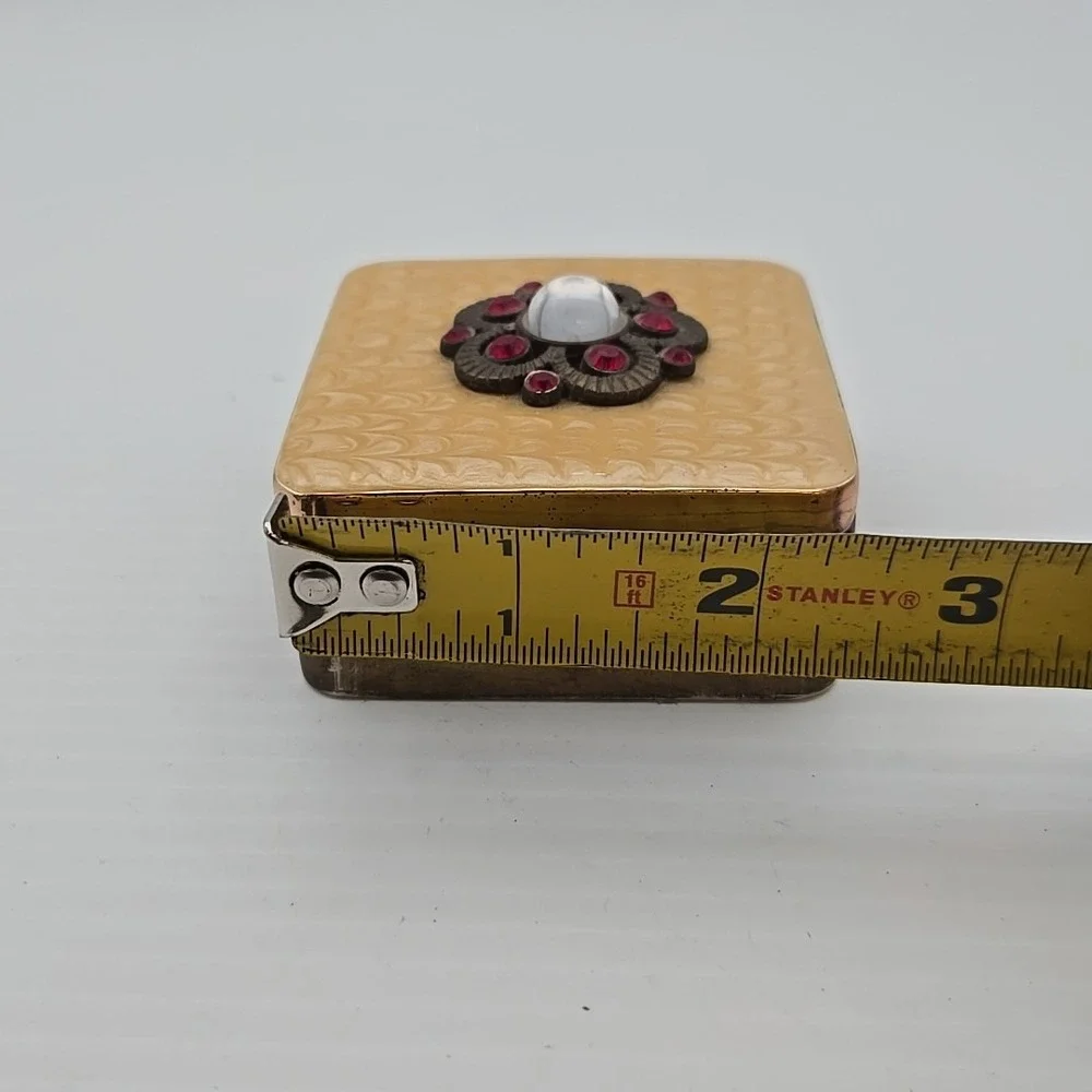 VTG Silver Plated‎ Trinket/ Pill Box Pearly Yellow Enamel w/ Velvet Lined Int.